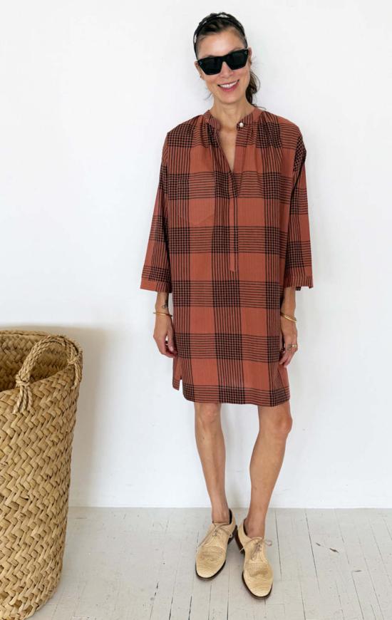  Two 튜닉 테라코타 체크무늬 긴팔 버튼  (2개) - OTHER BRANDS