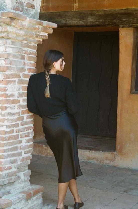  메릿 찰스 미디 스커트 켄달 실크 바이어스컷 슬립 스커트 블랙 - MERRITT CHARLES