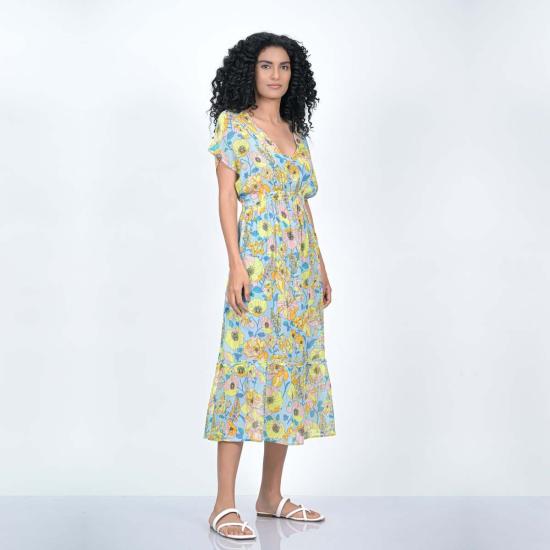  비스마야 롱 원피스 선라이즈 블라썸 카프탄 블루 - VISMAYA