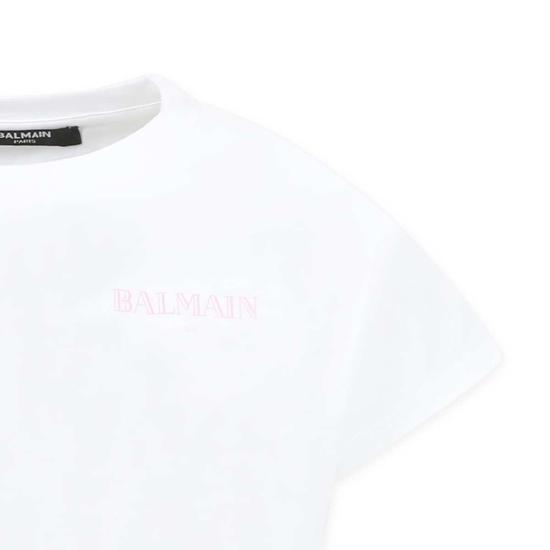  [키즈] 발망 트레이닝 상의 키즈 크롭 티셔츠 화이트 - BALMAIN