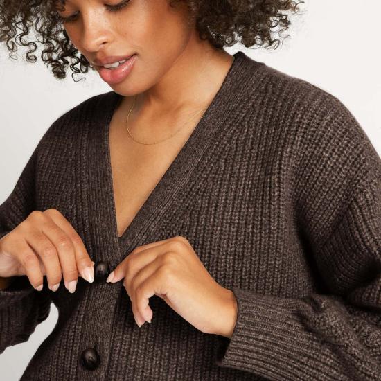  산티클레르 가디건 산티클러 알릭스 골지 퓨어 캐시미어  브라운 스톤 - SANTICLER