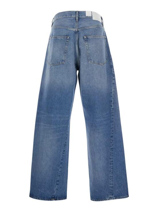  선플라워 데님 팬츠 뒷면에 로고 패치가 있는  파이브 포켓 진 ( 블루 색상) - SUNFLOWER