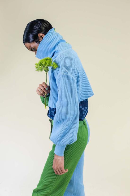  Abacaxi 트레이닝/조거 팬츠 아바카시 스웨터 골지 조거 팬츠 모스 그린/스카이 블루 - OTHER BRANDS