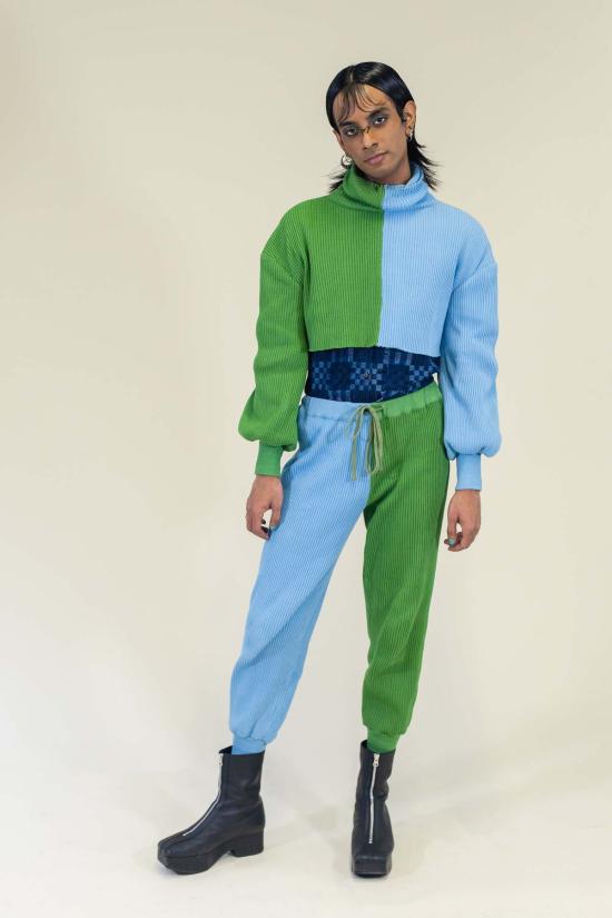  아바카시 트레이닝/조거 팬츠 스웨터 골지 조거 팬츠 모스 그린/스카이 블루