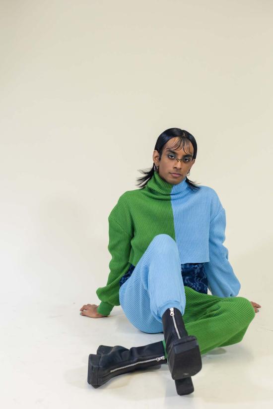  아바카시 트레이닝/조거 팬츠 스웨터 골지 조거 팬츠 모스 그린/스카이 블루 - ABACAXI