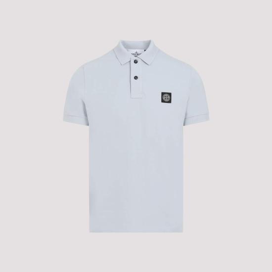 스톤 아일랜드 폴로 티셔츠 코튼 폴로 셔츠 스카이 블루 - STONE ISLAND