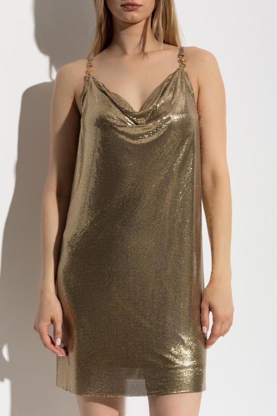  베르사체 숏 원피스 스팽글 스트랩 드레스 골드 - VERSACE