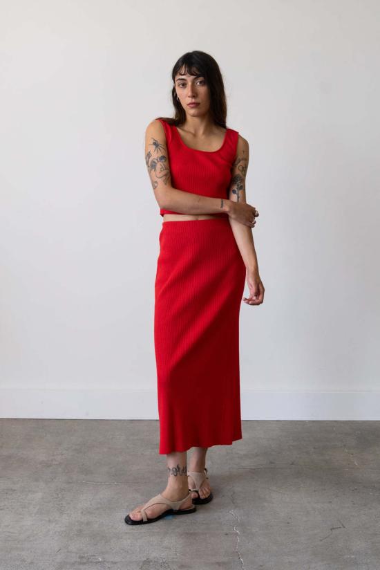  왈츠 미디 스커트 골지 니트