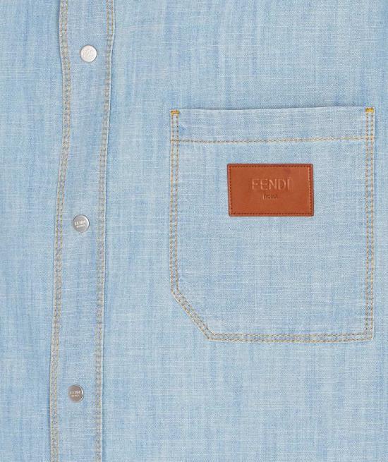  [키즈] 펜디 데님 셔츠 FF 스티칭 로고 셔츠 블루 - FENDI