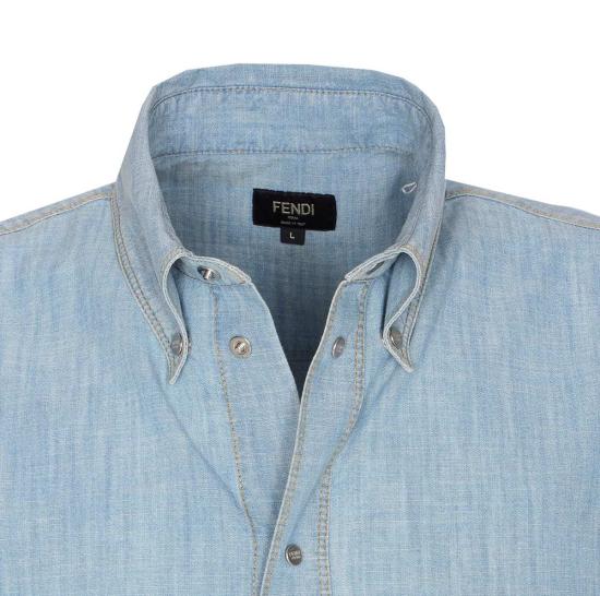  [키즈] 펜디 데님 셔츠 FF 스티칭 로고 셔츠 블루 - FENDI