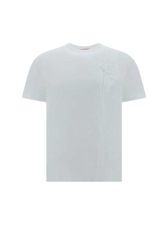  발렌티노 가라바니 반팔 티셔츠 발렌티노 플로럴 패턴 크루넥 티셔츠 화이트