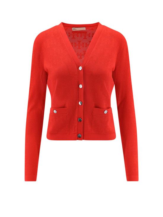  토리버치 가디건 T 모노그램 자카드 비스코스 블렌드  블레이징 레드