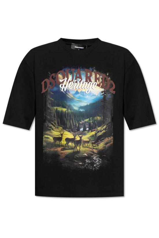  디스퀘어드2 반팔 티셔츠 Dsquared2 프린트 티셔츠 블랙