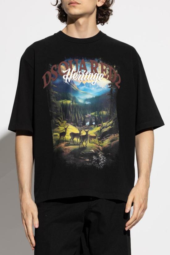  디스퀘어드2 반팔 티셔츠 Dsquared2 프린트 티셔츠 블랙 - DSQUARED2