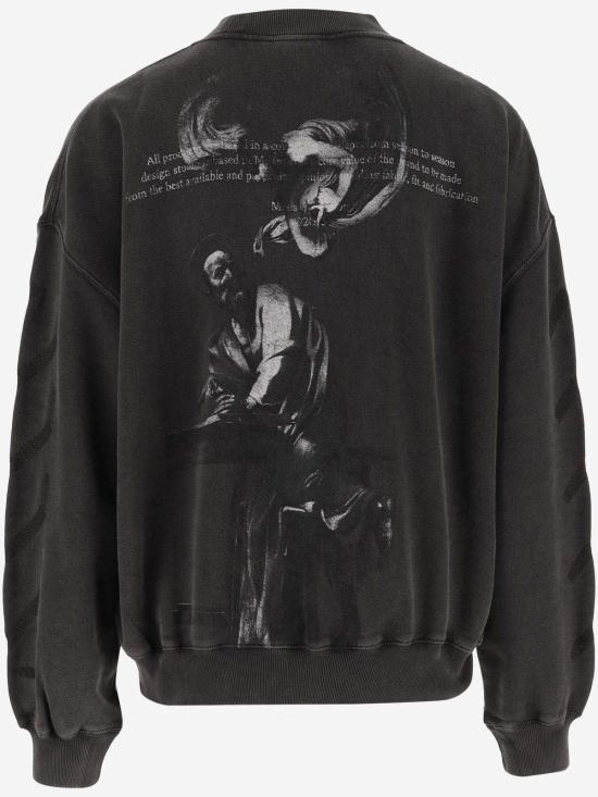  오프화이트 긴팔 티셔츠 S. 매튜 오버 크루넥 블랙 그레이 - OFF WHITE