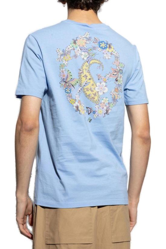  에트로 반팔 티셔츠 로고 자수 크루넥 티셔츠 클리어 블루 - ETRO