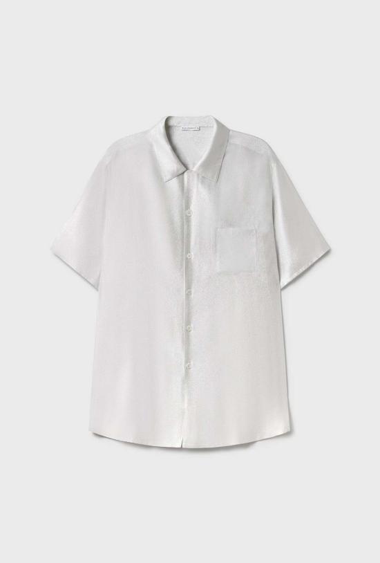 실크 런드리 셔츠 실크 세탁 캠프 셔츠 실버 포일