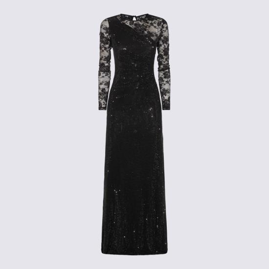  셀프 포트레이트 미디 원피스 드레스 블랙