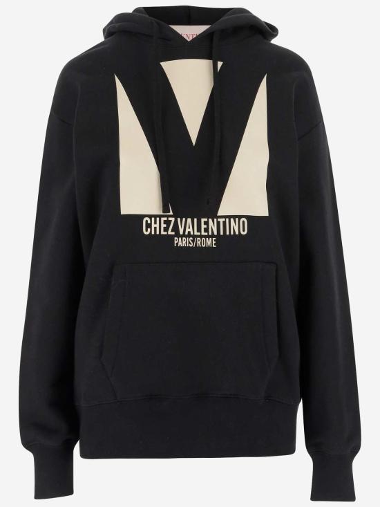  발렌티노 가라바니 스웨터 Valentino Garavani Chez Valentino 프린트 코튼 후디 블랙