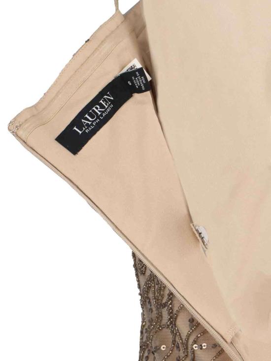  랄프 로렌 롱 원피스 비즈 장식 메시 드레스 (브라운) - RALPH LAUREN