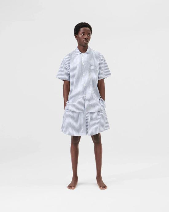  테클라 라운지 웨어 Tekla 코튼 포플린 파자마 반바지 Skagen 스트라이프 - TEKLA