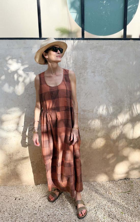  Two 롱 원피스 투 플래드 버블 비치 드레스 테라코타 플래드