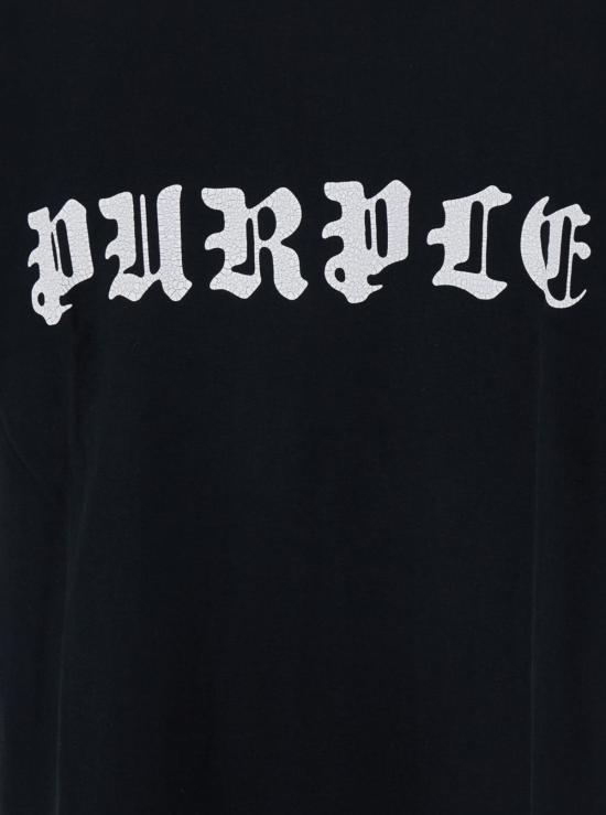  퍼플 브랜드 반팔 티셔츠 보라색과 검정색이 섞인 크루넥 티셔츠, 검정색 로고 레터링 - PURPLE BRAND