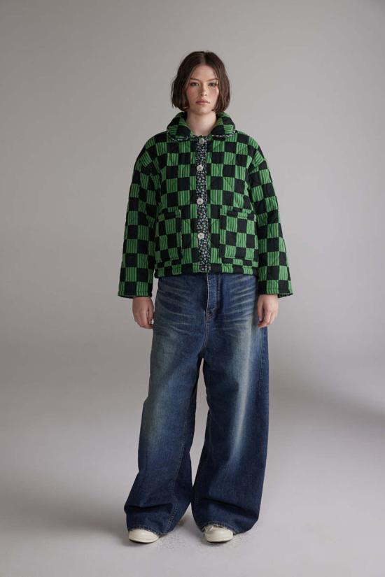  아멘테 자켓 라운드 칼라 리버서블 퀼트 재킷 그린/네이비 - AMENTE