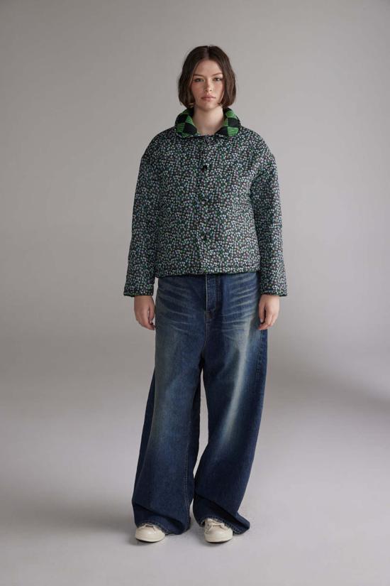  아멘테 자켓 라운드 칼라 리버서블 퀼트 재킷 그린/네이비 - AMENTE