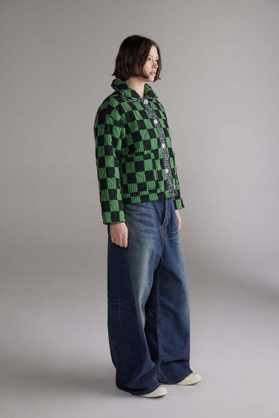  아멘테 자켓 라운드 칼라 리버서블 퀼트 재킷 그린/네이비 - AMENTE