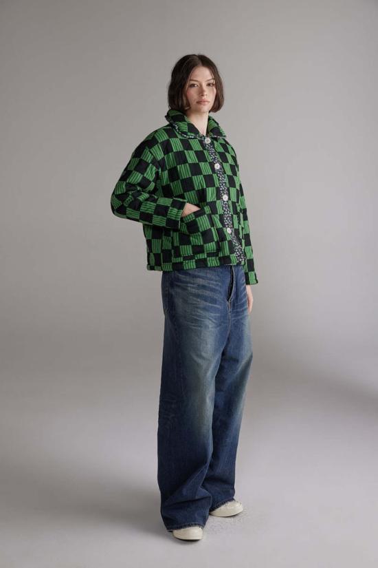  아멘테 자켓 라운드 칼라 리버서블 퀼트 재킷 그린/네이비 - AMENTE