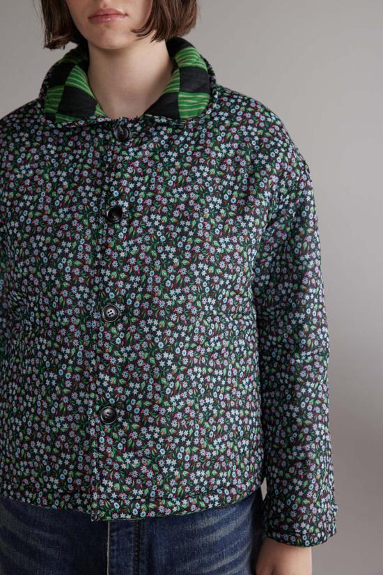  아멘테 자켓 라운드 칼라 리버서블 퀼트 재킷 그린/네이비 - AMENTE