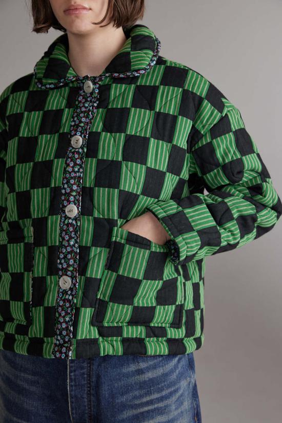  아멘테 자켓 라운드 칼라 리버서블 퀼트 재킷 그린/네이비 - AMENTE