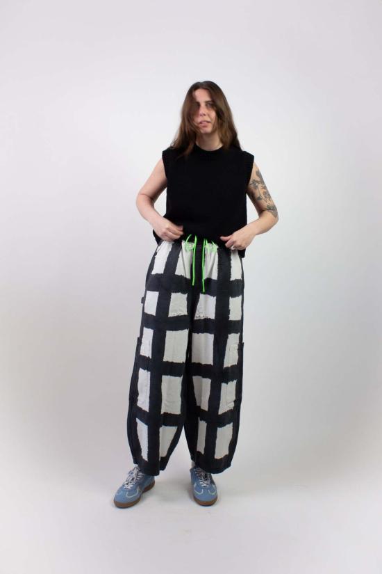  밀스 크롭 팬츠 식사 캔버스 셰프 팬츠 감초 체크 - MEALS