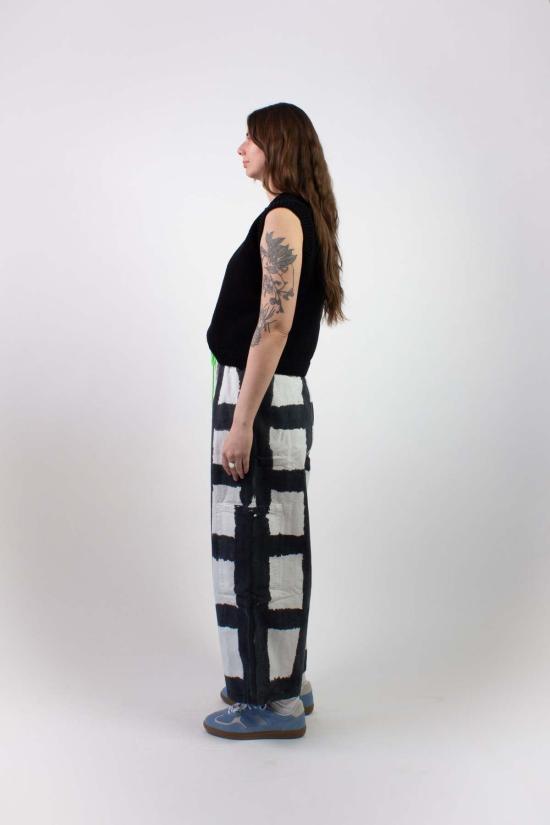  밀스 크롭 팬츠 식사 캔버스 셰프 팬츠 감초 체크 - MEALS