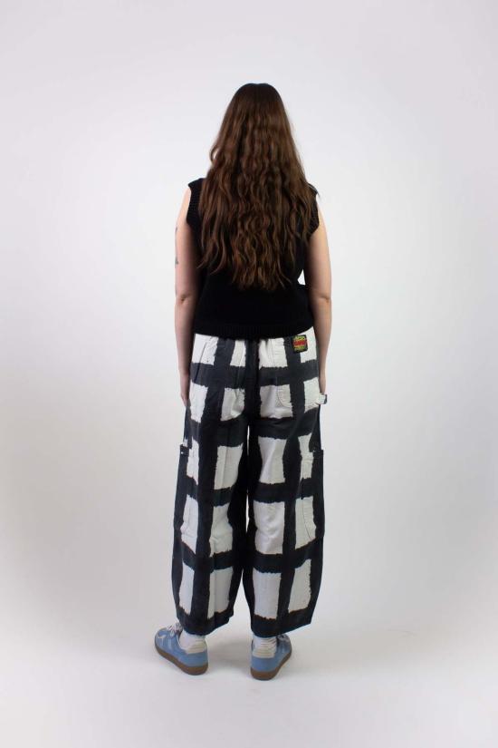  밀스 크롭 팬츠 식사 캔버스 셰프 팬츠 감초 체크 - MEALS