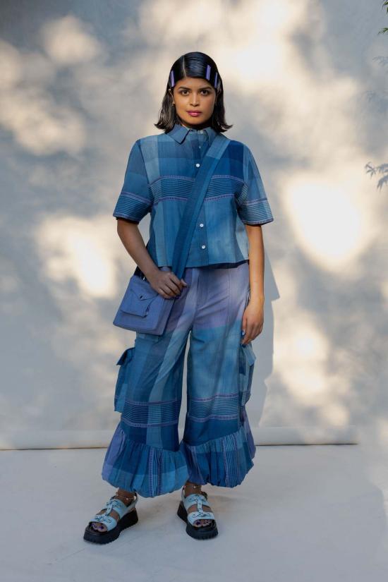  Abacaxi 데님 셔츠 아바카시 크롭 핸드룸 캠프 셔츠