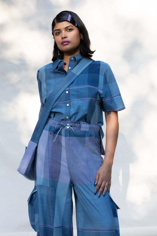  Abacaxi 데님 셔츠 아바카시 크롭 핸드룸 캠프 셔츠 - ABACAXI