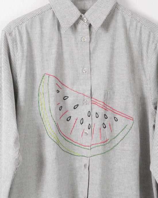  Cats with a Heart 셔츠 마음을 가진 고양이들 카르멘 산디아 트로피컬 셔츠 블루/화이트 스트라이프 - OTHER BRANDS