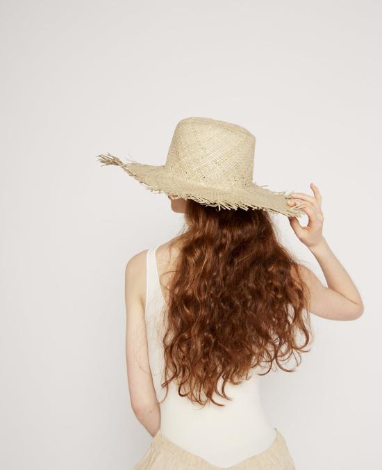  브룩스 보스웰 모자 프린지 스트로 햇 내추럴 - BROOKES BOSWELL