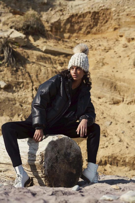  미샤램퍼트 모자 미샤 램퍼트 화이트/마블 비니 폼스터 + 골드 스파클 + 라쿤 Xl 폼 - MISCHA LAMPERT