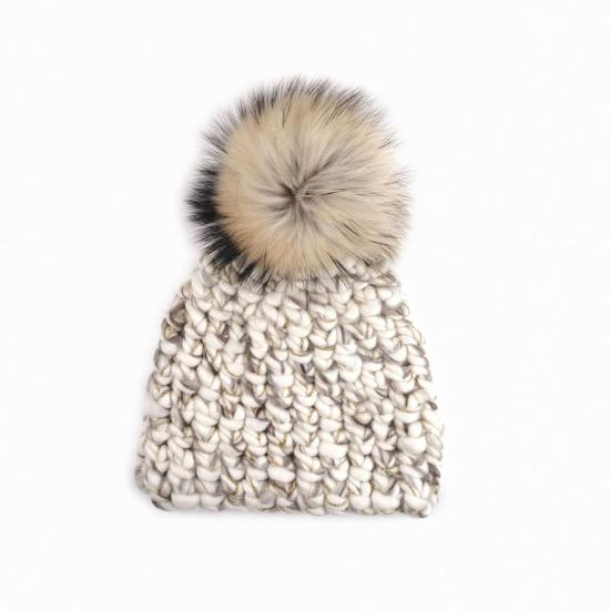  미샤램퍼트 모자 미샤 램퍼트 화이트/마블 비니 폼스터 + 골드 스파클 + 라쿤 Xl 폼 - MISCHA LAMPERT