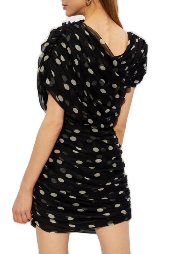  생로랑 숏 원피스 생 로랑 러플 비대칭 드레스 블랙 - SAINT LAURENT