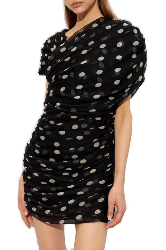  생로랑 숏 원피스 생 로랑 러플 비대칭 드레스 블랙 - SAINT LAURENT