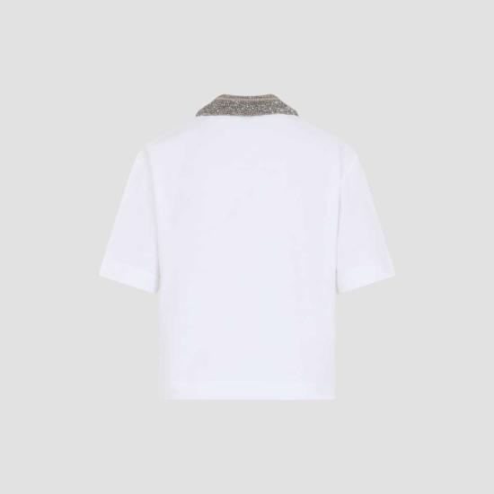  브루넬로 쿠치넬리 반팔 티셔츠 Brunello Cucinelli Paillettes 폴로 셔츠 화이트 - BRUNELLO CUCINELLI
