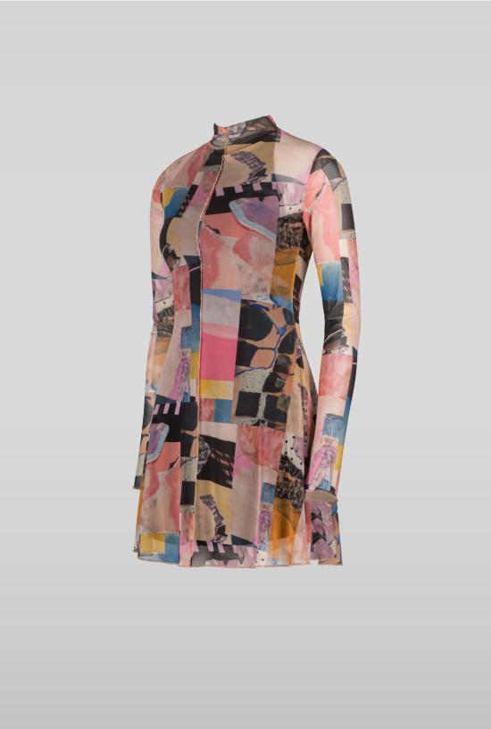  샘디 블라우스 콜라주 메시 드레스 - SAEMDI