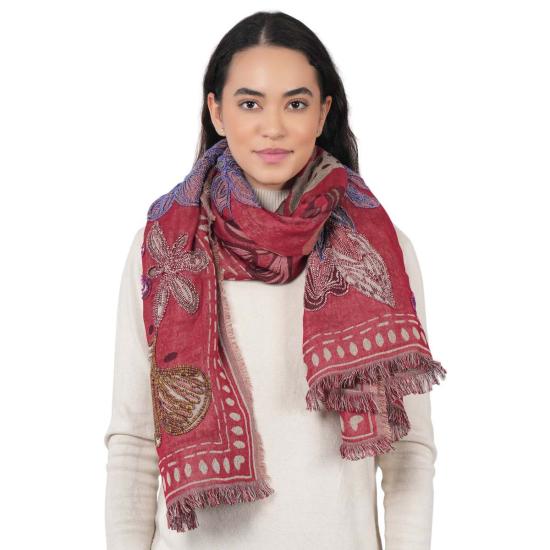  Vismaya 머플러/스카프 비스마야 캐니언 페탈 자수 스카프 (레드) - OTHER BRANDS