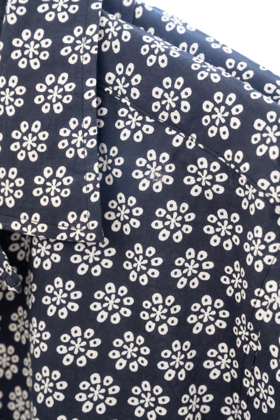  DUSHYANT. 긴팔 셔츠 두샨트. 핸드 프린팅 라즈 캠프 칼라  블랙 팔각형 모티브 - OTHER BRANDS