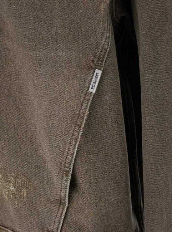  리프레젠트 데님 자켓 클래식 칼라와 로고 플레이트가 있는 그린 재킷을 소개합니다. - REPRESENT