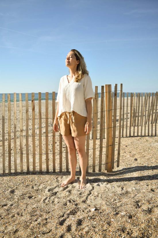  Pamut Apparel USA 반팔 티셔츠 파무트 어패럴 USA 헤이븐 티셔츠 린넨 소재에 리크랙 장식